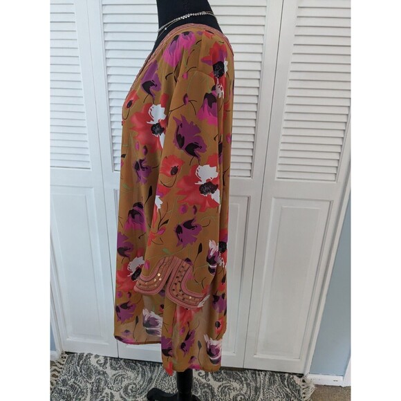 Maggie Barnes Floral Tunic in Mustard/Pink, Size 22 - Picture 7 of 13